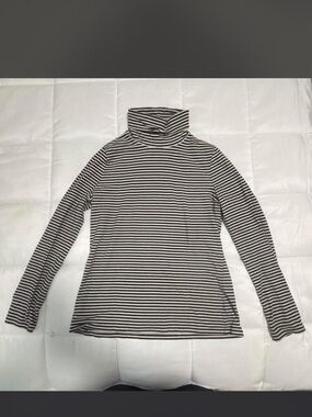 Talbots Black & White Striped Turtleneck Sweater